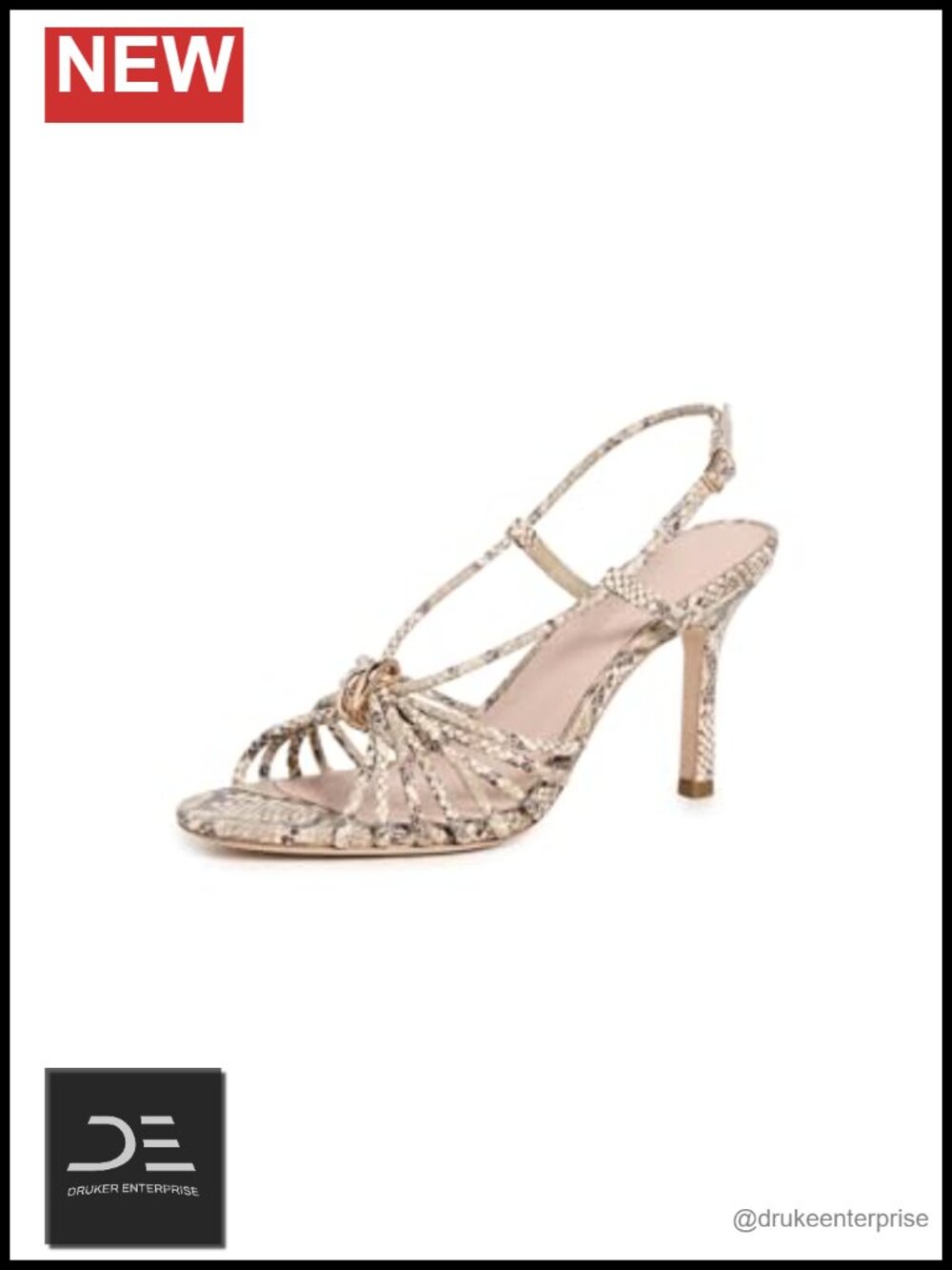 Strappy Heels with Hardware, 3.5in Stiletto Heel, Snakeskin Print